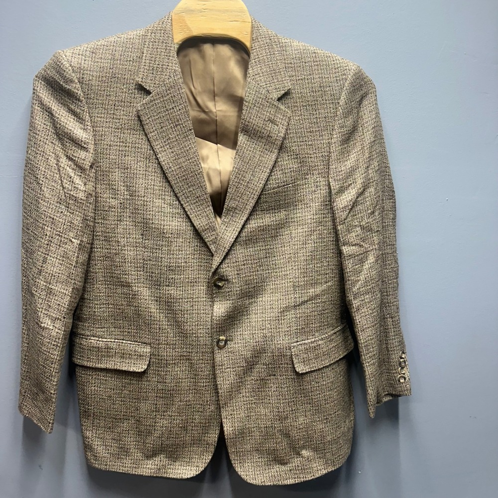 TravelSmith Mens 44R 100% Silk Sport Coat Tan Textured Blazer